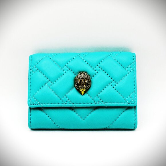KURT GEIGER Flap Multi Leather Turquoise/Aqua Trifold Card Holder - Picture 1 of 6